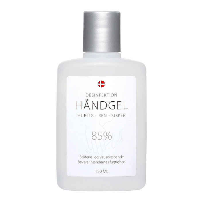 Gel désinfectant pour les mains 150 ml - 85%. Belle bouteille givrée. A avoir debout devant ou à emporter avec soi dans sa poche, son sac ou dans la voiture.