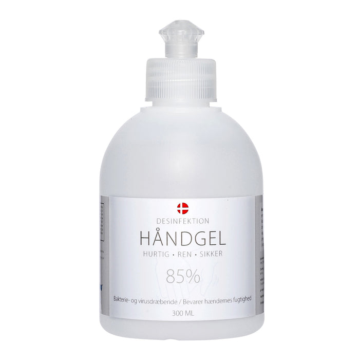 Gel désinfectant pour les mains 300 ml - 85%. Belle bouteille givrée que vous pouvez avoir debout devant, par ex. salle de bain ou cuisine.